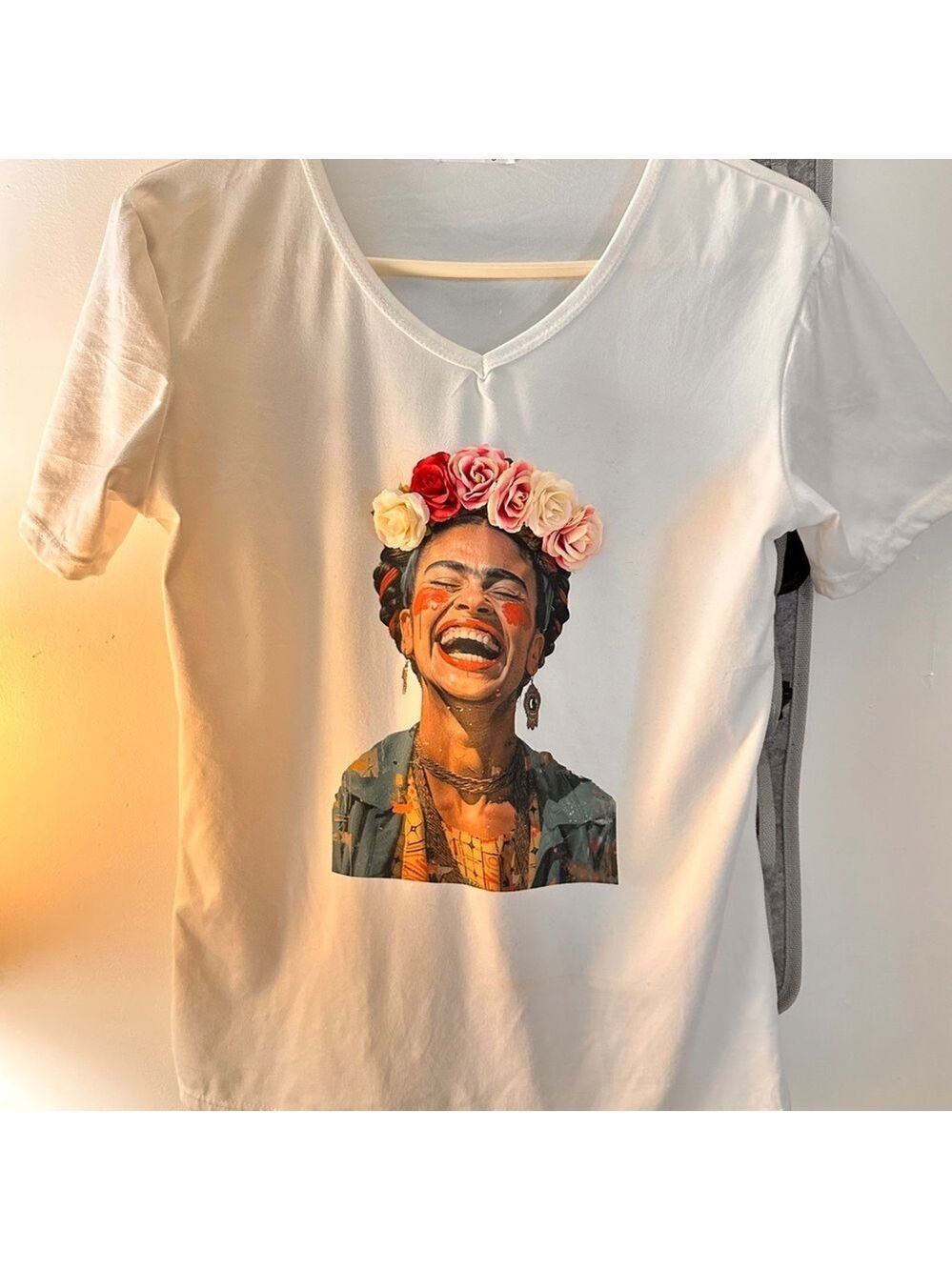 Frida Kahlo tshirt with 3D Floral Accents - Picture 2 of 4